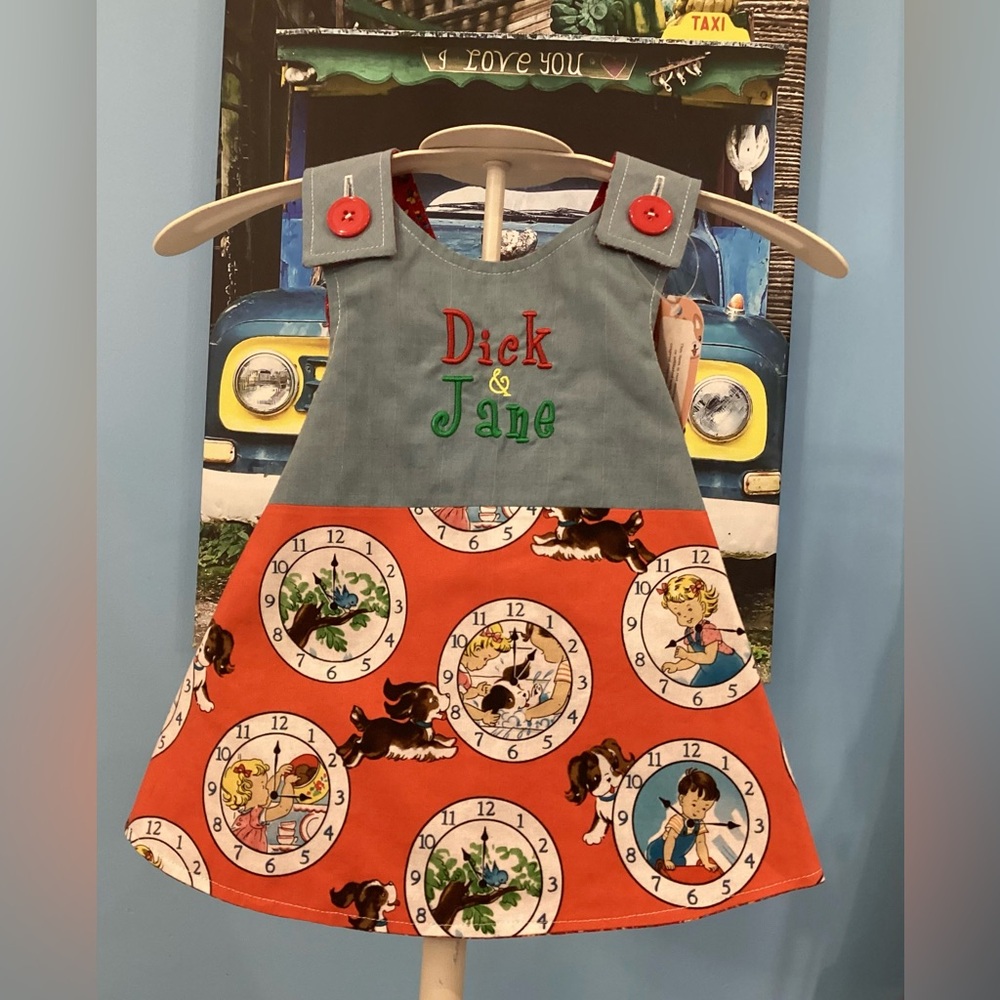 Handmade Dick and Jane Size 12 mth Reversible Dress
